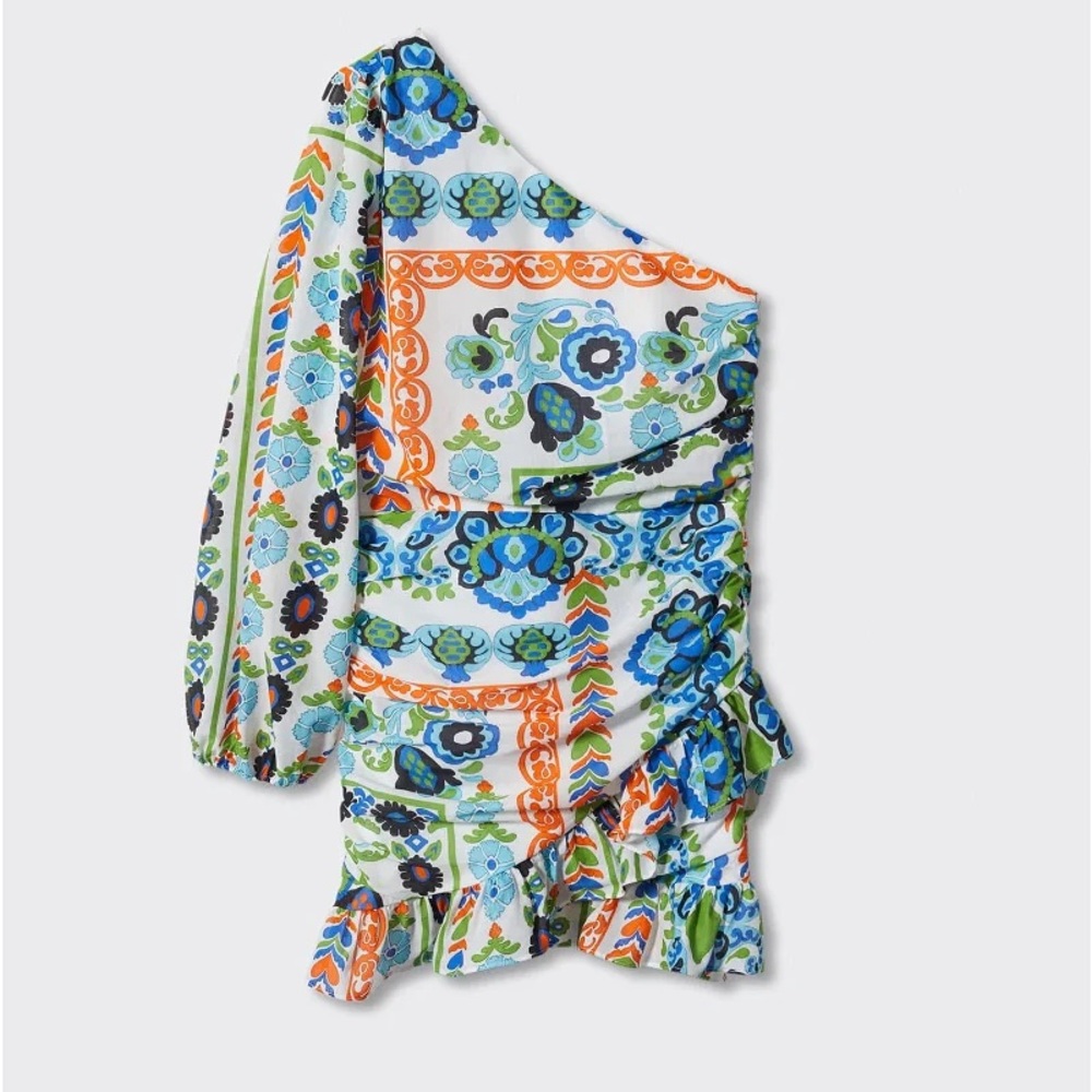 MANGO ASYMMETRICAL PLEATED MINI DRESS